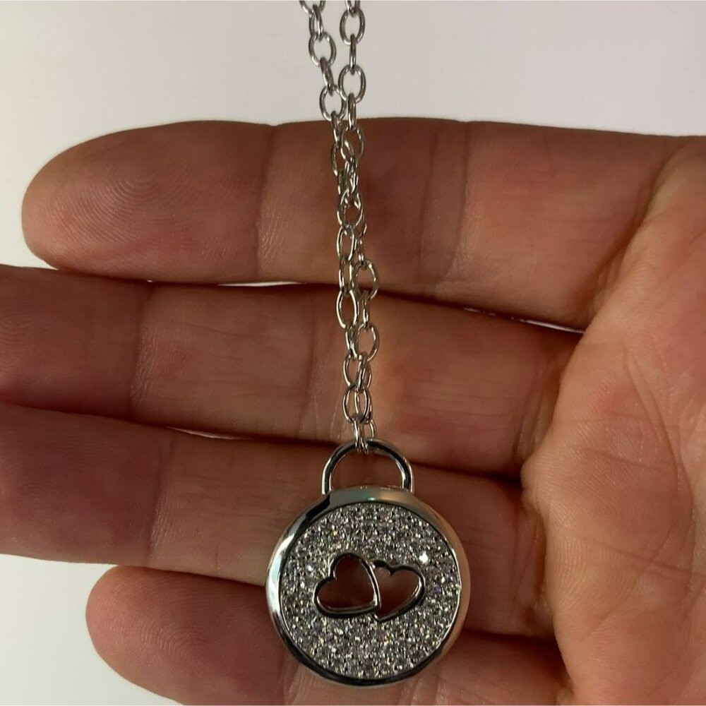 Hearts and Cubic Zirconia Pendant on 16" Choker Size Alloy Chain - Picture 6 of 13
